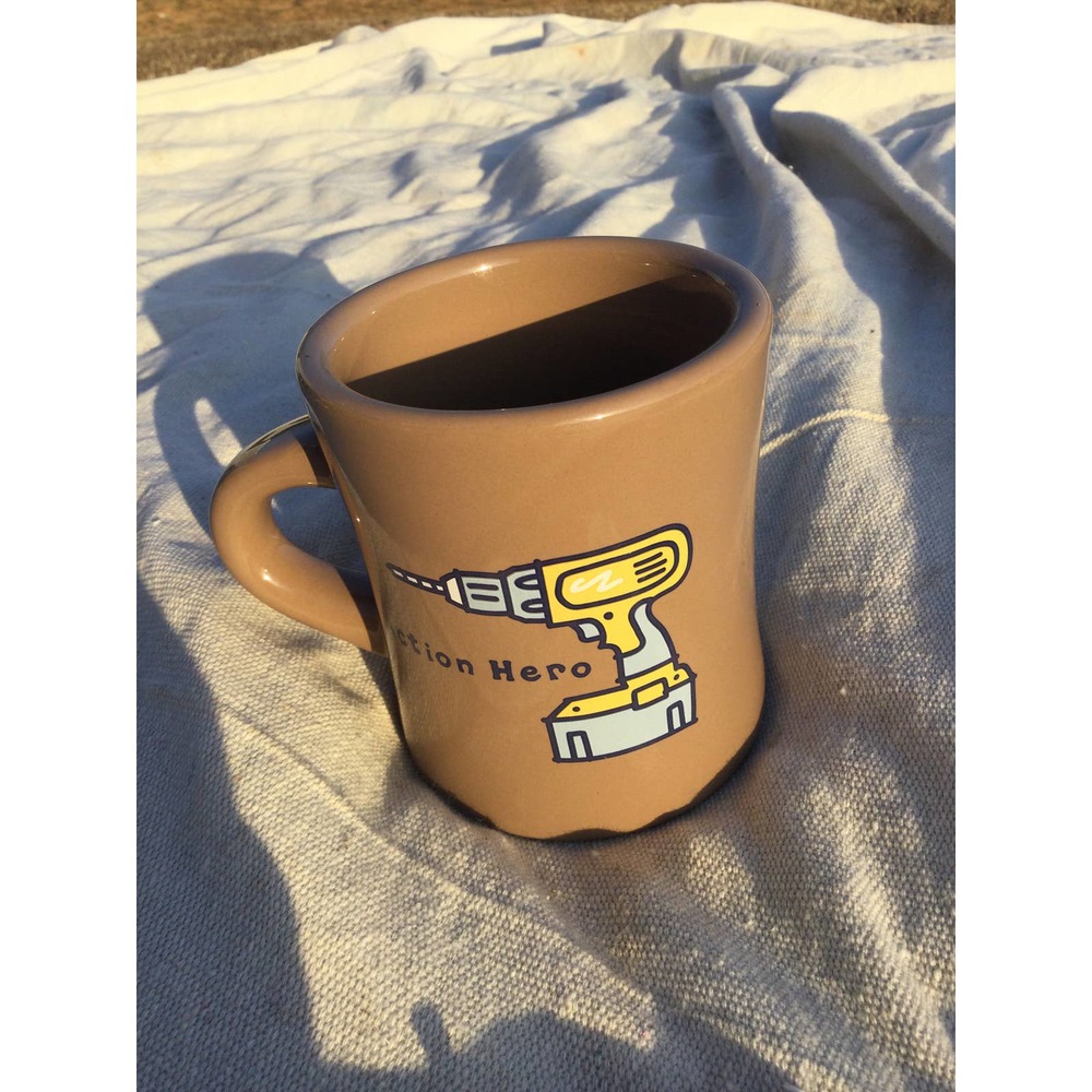 Action hero mug dad father life is good tan brown coffee cup drill tool gift - Picture 1 of 8